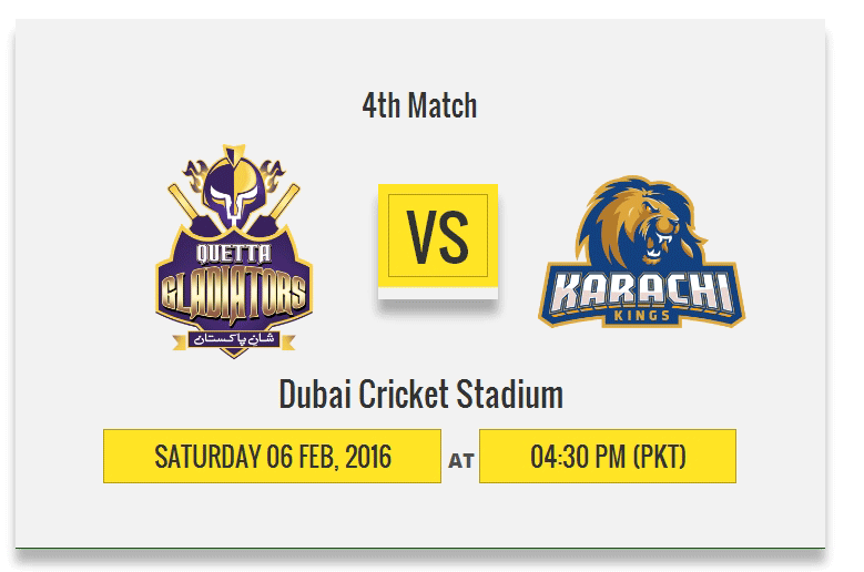 Quetta Gladiators VS Karachi Kings Live PSL 6th Feb 2016