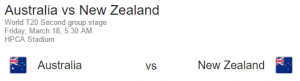 Australia Vs New Zealand Live T20 World Cup 2016 Match 18 March