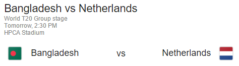 Bangladesh Vs Netherlands Live T20 World Cup 2016 Match 9 March