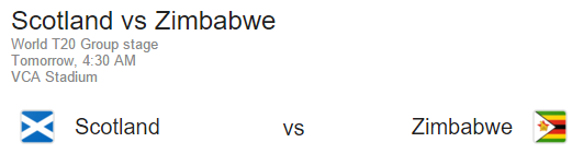 Scotland vs Zimbabwe Live T20 World Cup 2016 Match 10 March