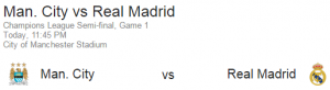 Manchester City Vs Real Madrid Live UEFA Semifinal In India TV Telecast