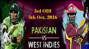 Pakistan Vs West Indies 3rd ODI Live Scorecard 5th Oct 2016