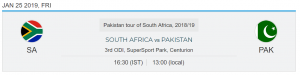 Pak Vs SA 3rd One Day Local Start Time In Pakistan