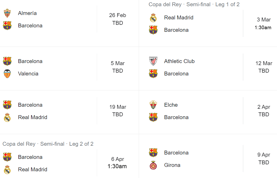 Barcelona Match Schedule In India Time 2023