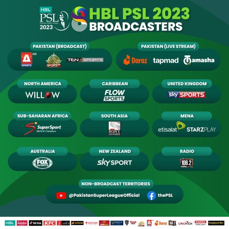 PSL Live Telecast Tv Channels List 2023