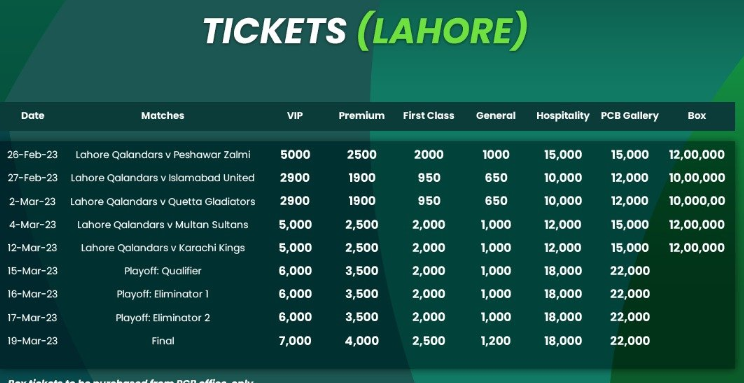 PSL 8 Ticket Price 2023 Online Booking