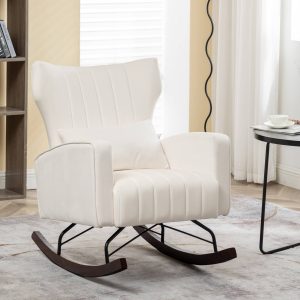 Velvet-Rocking-Chair,-Accent-Chair-with-Metal-Legs,-Upholstered-Comfy-Glider-Rocker-for-Reading,-Bedroom-and-Living-Room